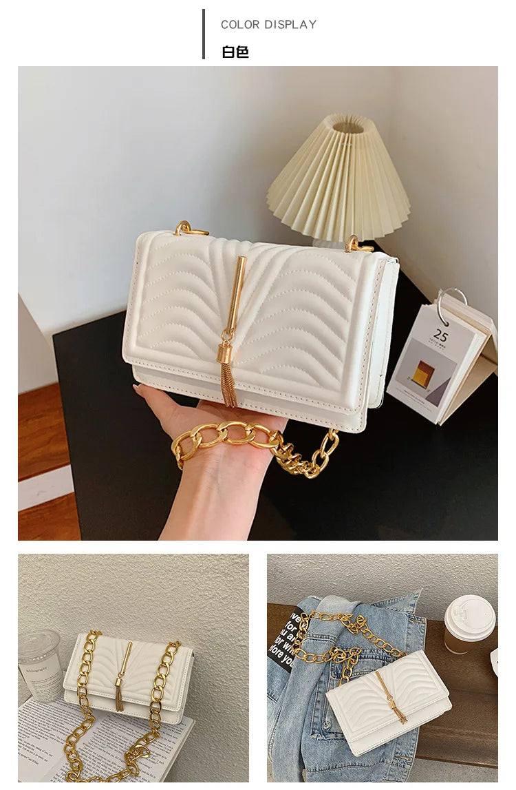 Brand Designer PU Striped Women's Shoulder Bag Fashion Tassel Chain Crossbody Bag Small flap Handbag  2023 Trend
