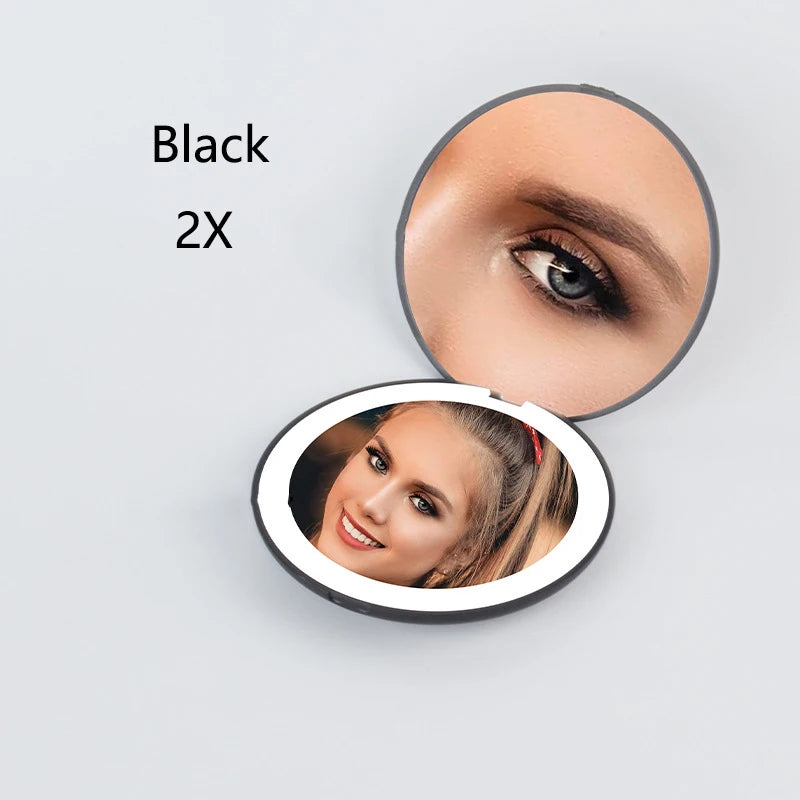 2-Face Portable LED Makeup Mirror, 2X/10X Magnifying, Foldable