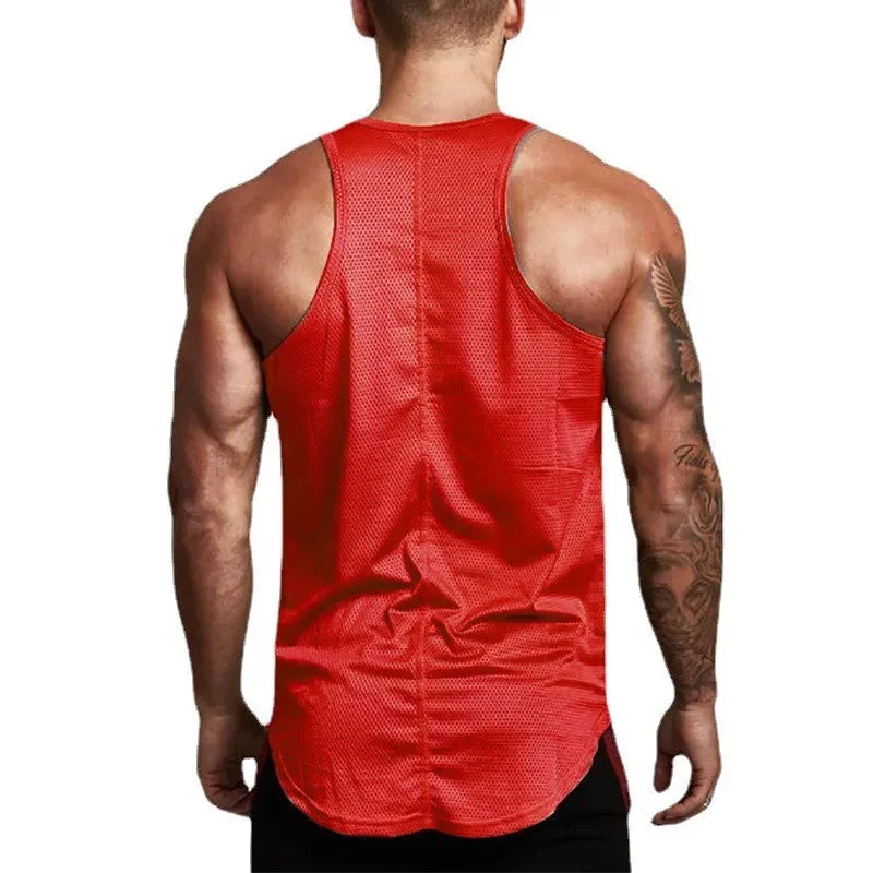 Plain Men Fitness Running Slim Fit Tank Tops Mesh Breathable Sleeveless Quick Dry Singlets Gym Bodybuilding Workout Muscle Shirt