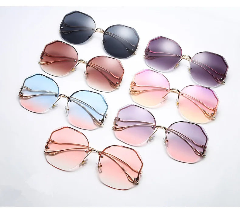 Rimless Sunglasses Polygon Fashion Popular Women Men Shades Big Frame Round Sun Glasses for Female Glasses Gradient Sunglasses