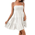 Bohemian Beach Sundress Women Sexy Sleeveless Backless Big Swing Mini Dress Solid Spaghetti Strap Ruffles Dresses Vestidos