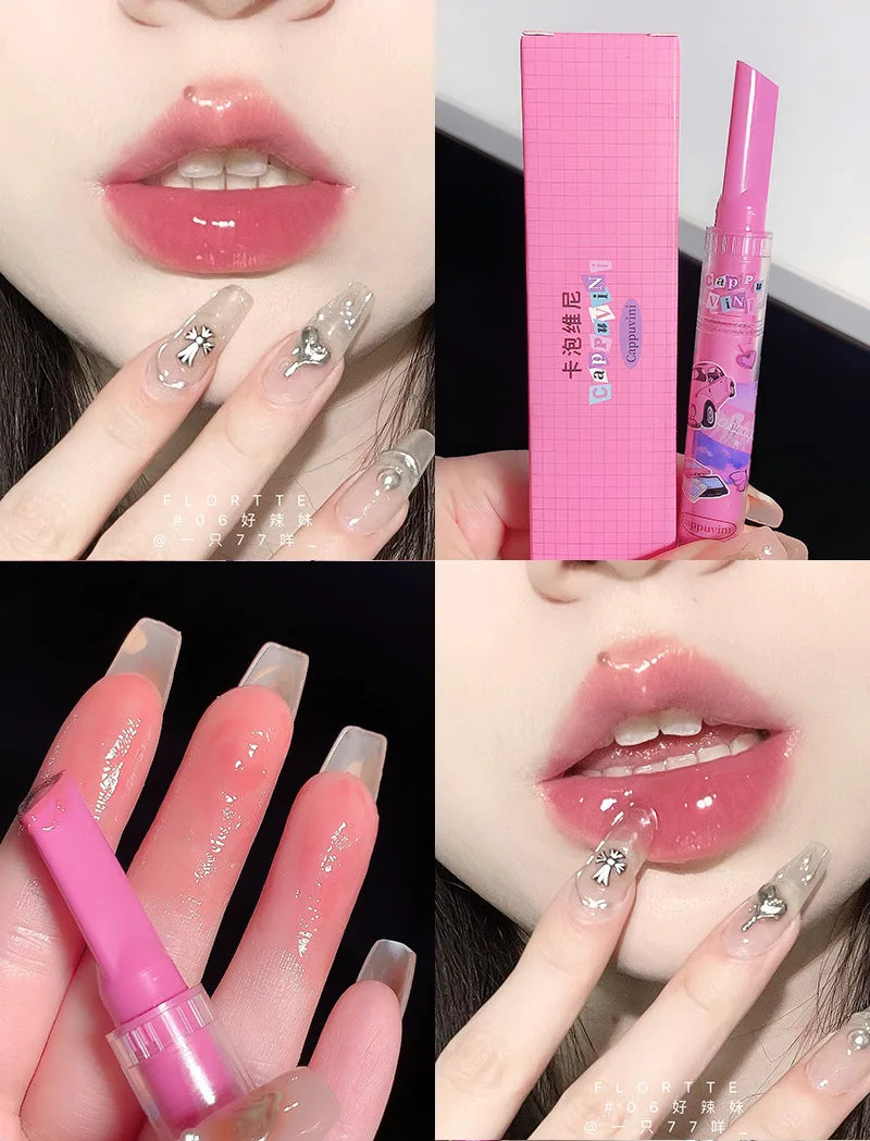Clear Lip Glaze Jelly Solid Mirror Lipstick Waterproof Love-shaped Watermelon Lip Gloss Fade Lip Lines Moisturising Korea Makeup
