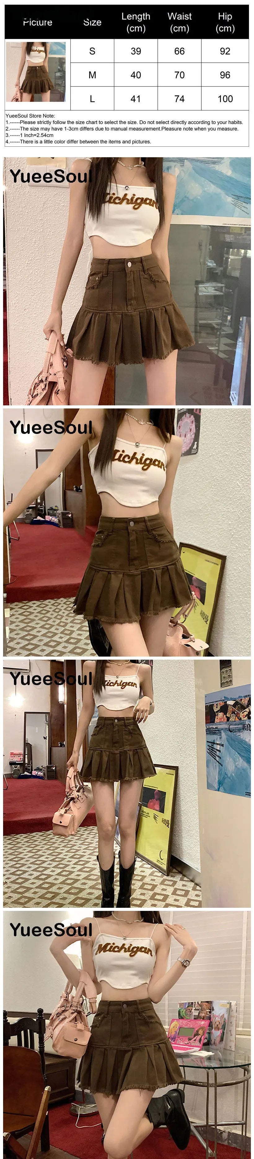 Brown Mini Skirts 2023 New Y2K Vintage High Waist Women Pleated Skirt Chic Sweet Cute Preppy Style Casual 90s E Girl Dance Skirt