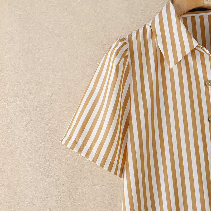 2026 Summer Striped Dress ZANZEA Women Elegant Work Dresses Short Sleeve Buttons Down Sundress Casual Holiday Knee Length Robe