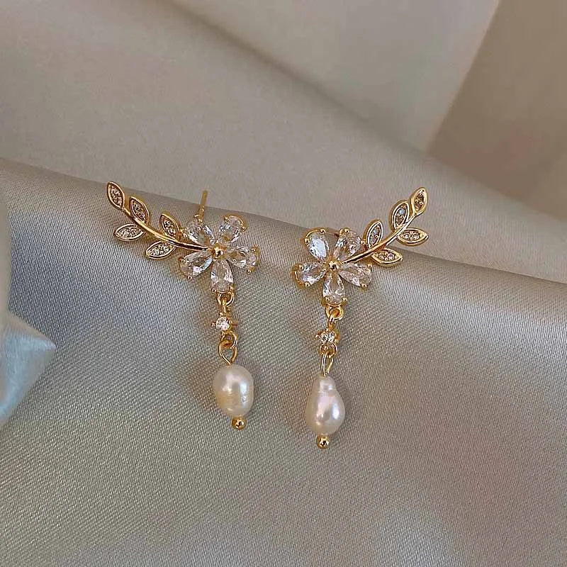 Exquisite Leaves Crystal Flower Stud Earrings For Women'S Aaa Zircon Rose Butterfly Tassel Earring Bride Wedding Jewelry