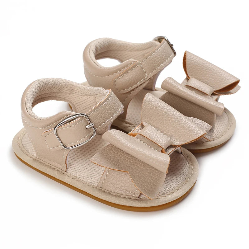 Baby Girl First Walker Sandals - Bow PU Leather Hook & Loop Shoes