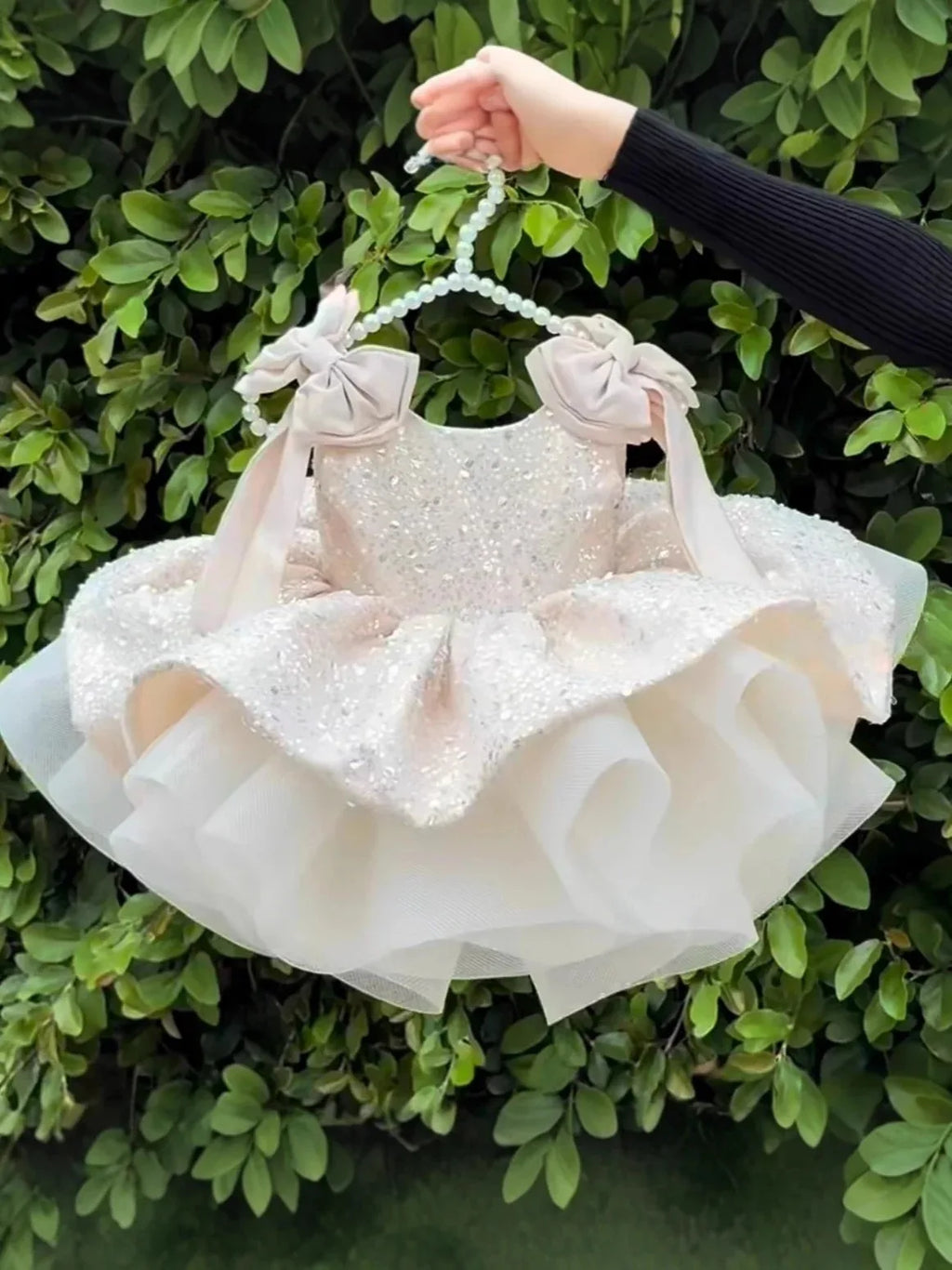 Wedding Gown Sparkly Flower Girl Dress, Big Bow & Heart Tulle Ballet Skirt, Princess Gown for Wedding, Birthday Party,