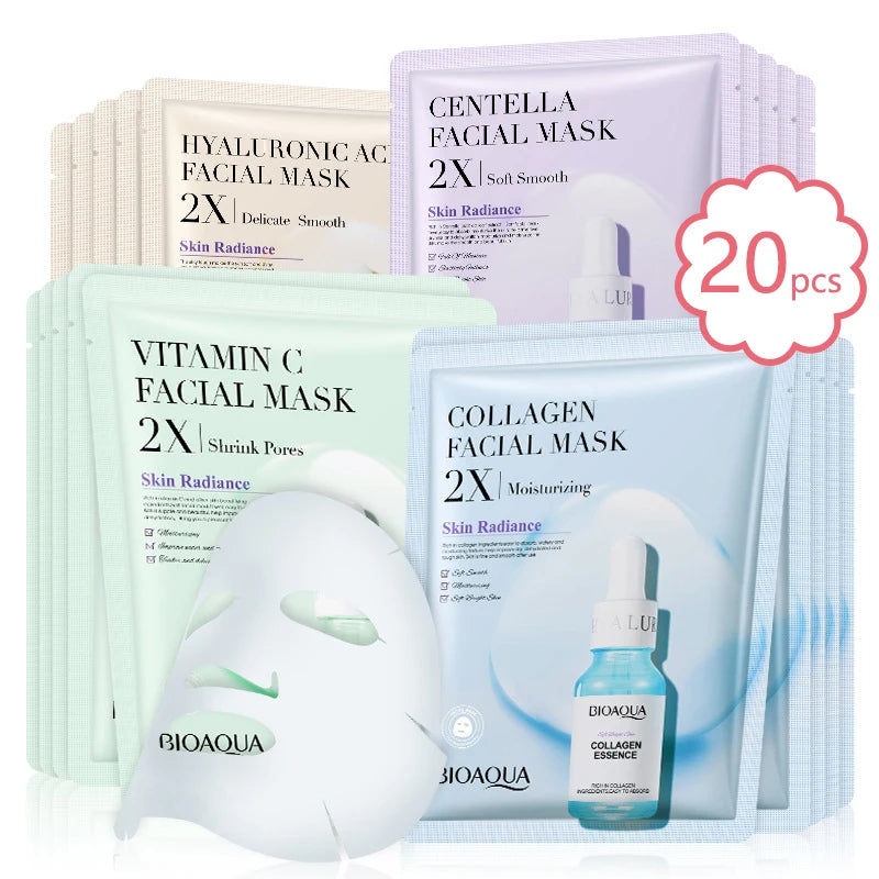 20pcs/5pcs Centella Collagen Face Mask VC Moisturizing Refreshing Sheet Masks Hyaluronic Acid  Facial Mask Skin Care Products