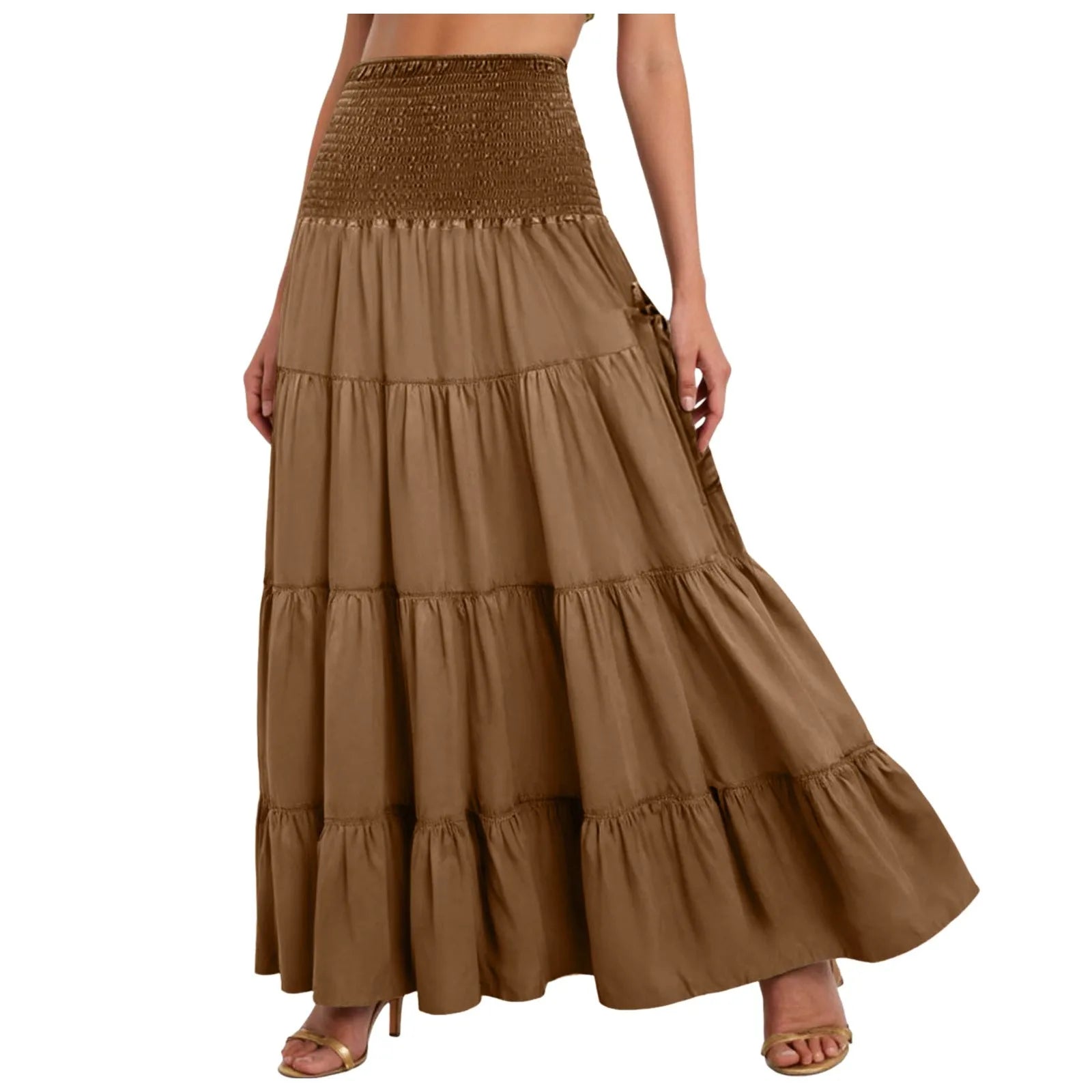 Boho Tiered A-Line Skirt Women Forest Fairy Pockets Patchwork Long Dress Elastic Waist Vintage Hippie Gypsy Maxi Skirt 스커트