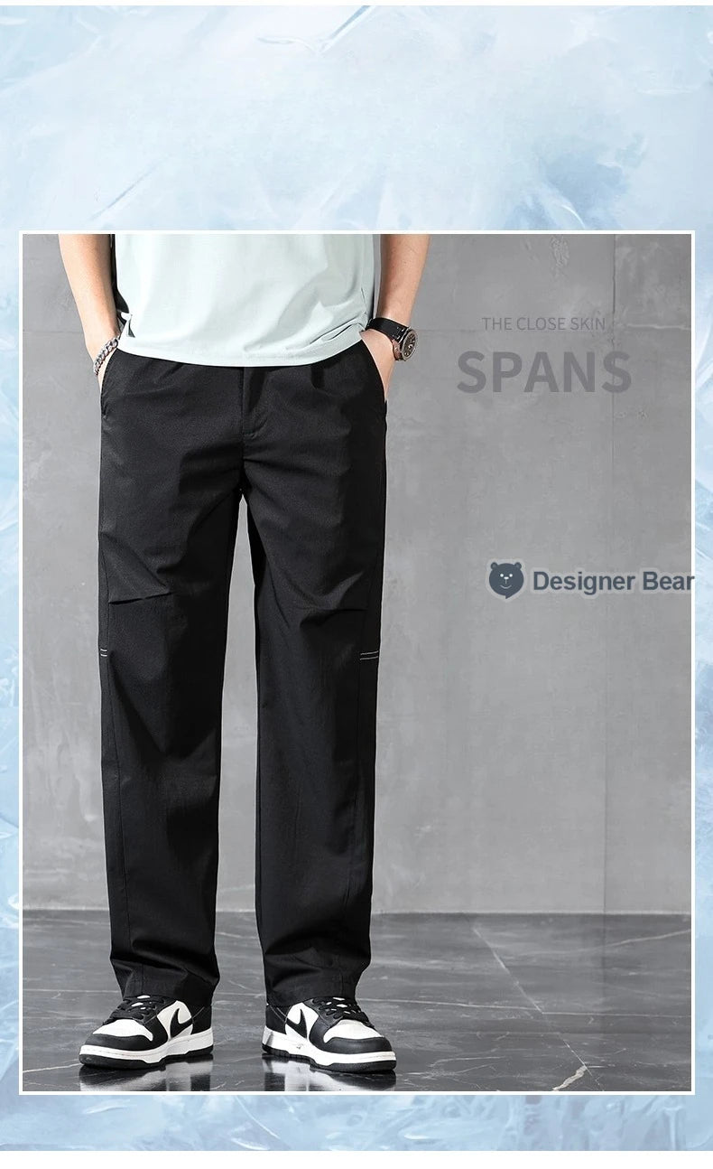 Brand Clothing Spring Summer Thin Men's Casual Straight Trousers Elastic Waist Outdoor Business Solid Color Long Pants Male