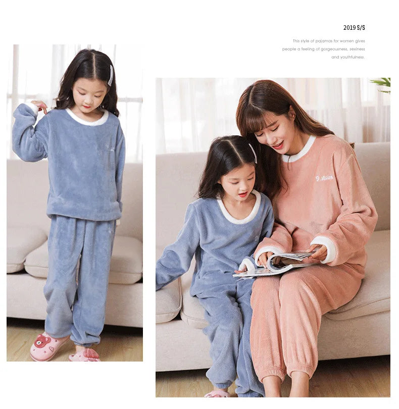 Flannel Pajama Pullover Top Winter Toddler Children Baby Coral Fleece Warm Sweatshirt Pant 2pcs Boy Girl Kids Fall Sleepwear Set