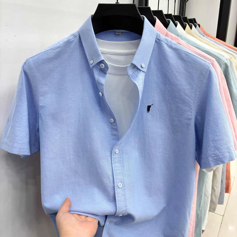 100% pure cotton short sleeve shirt summer new breathable men's T-shirt designer brand Paul Pony embroidery business casual top