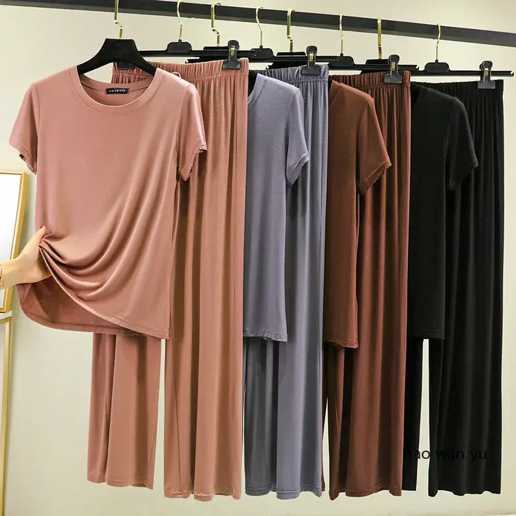 Women's Modal Pajama Set - Wide Leg Pants Casual Lounge Wear
