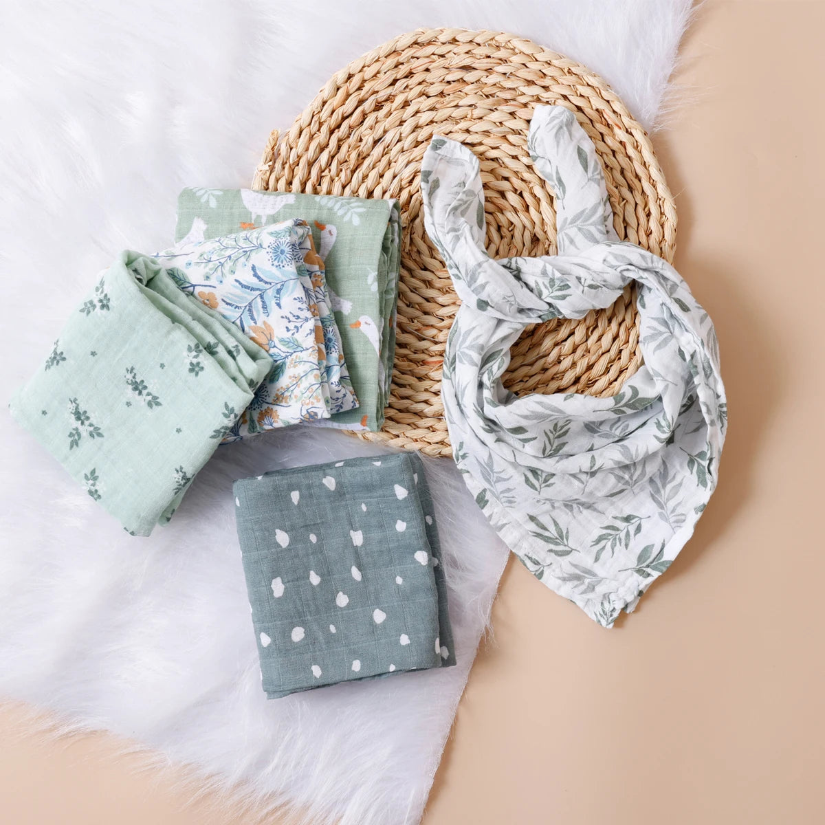 Kangobaby #My Soft Life# New 5pcs Set Multifunctional Baby Muslin Bib Newborn Blanket Breathable Child Scarf 60x60cm