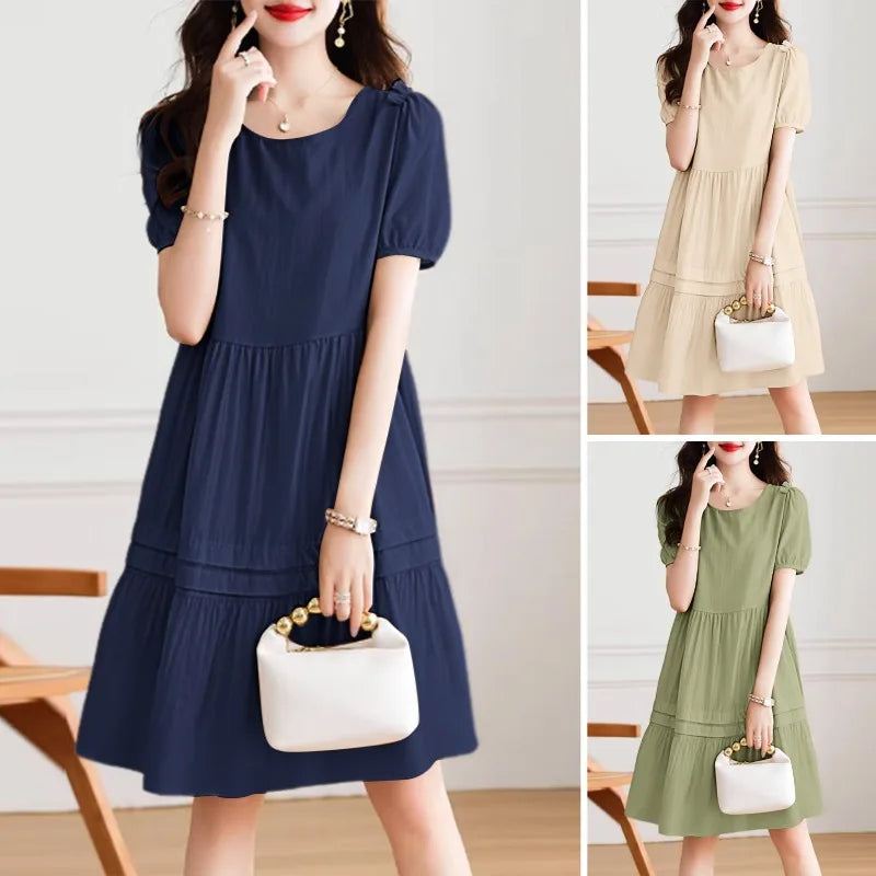 Fashion Summer Sundress ZANZEA Women Casual Short Sleeve O Neck Dresses 2026 Eleagnt Solid OL Work Dress Holiday Pleated Vestido