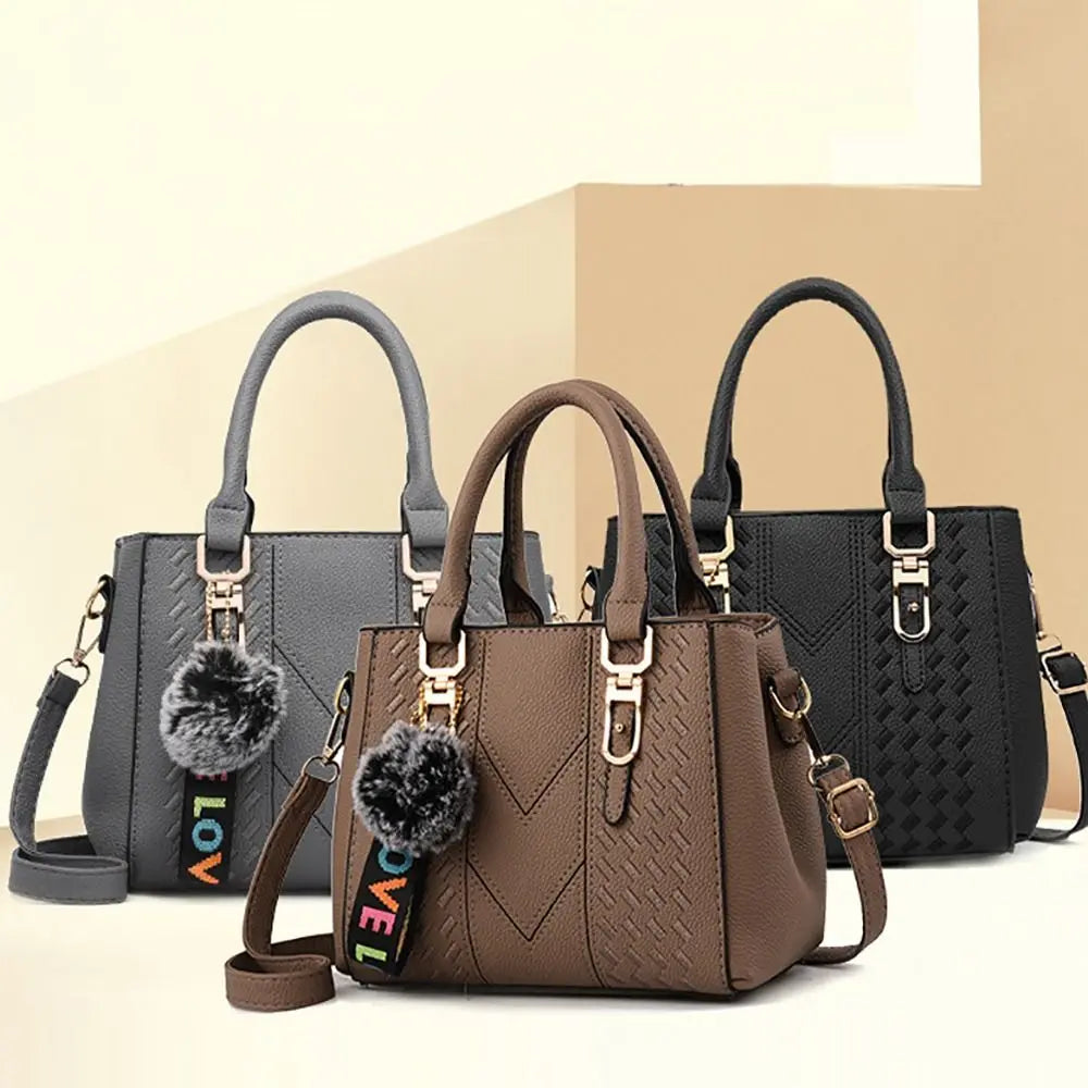 Korea Leather Women Handbag with Keychain Open Pocket Shoulder Bag Large Capacity Casual Messenger Bag Lady