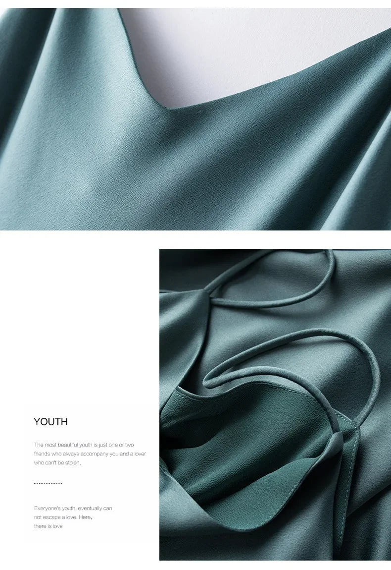 Silk Satin Wrap Dress Women's Base Fashion Spring Summer Beach Holiday Long Dress V-neck Sleeveless Empire Waist Ankle-length