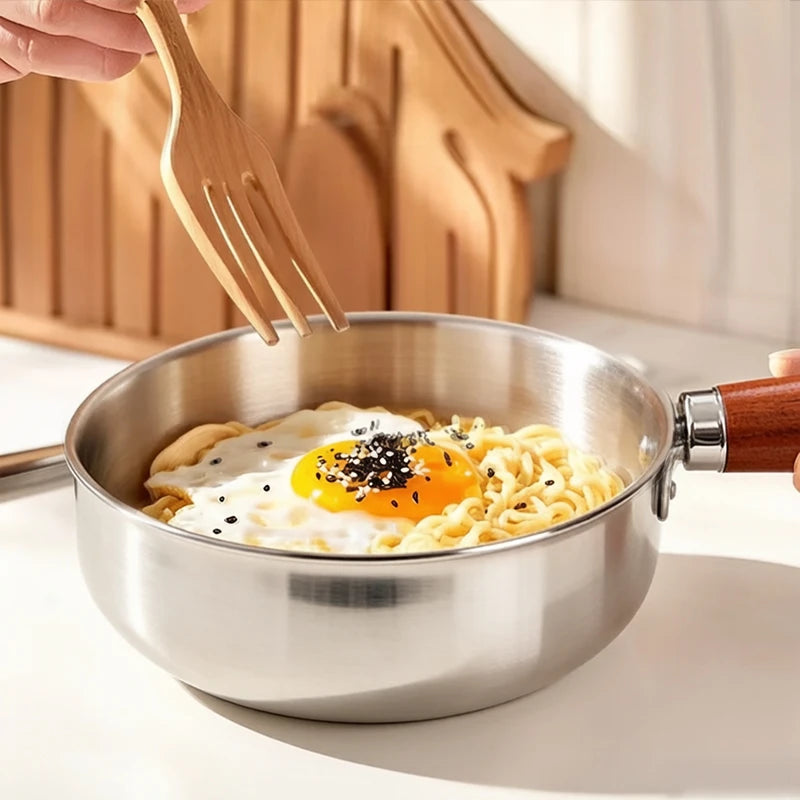 1pc Stainless Steel Pot with Heat-Resistant Wooden Handle - Induction Compatible, Non-Slip Base, Even Heat Distribution Milk Pot