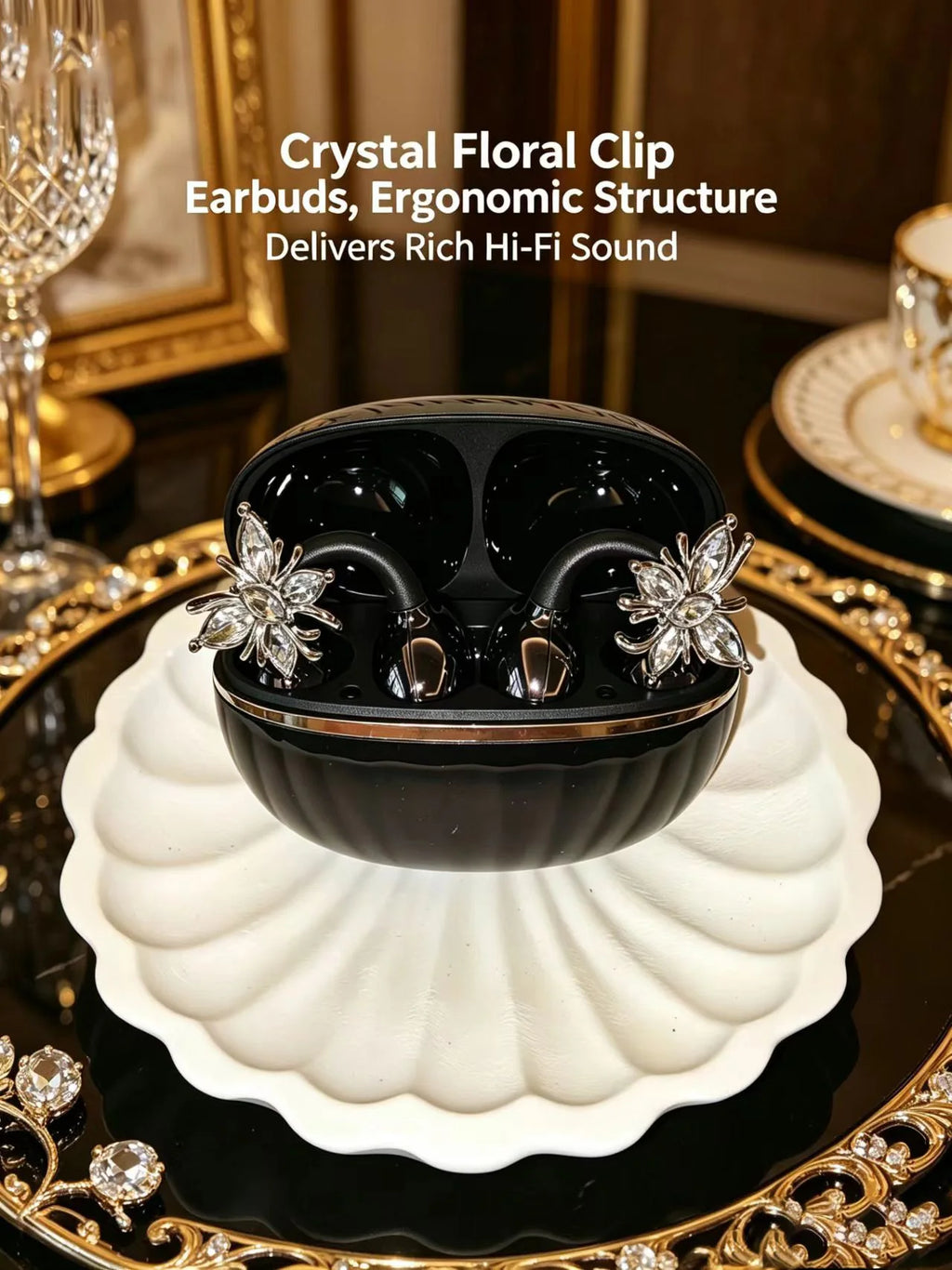 Universal Open Hook Bluetooth Headphones HD Noise Reduction Call Wireless Earphones , Come with Extra Crystal Diamond Butterfly