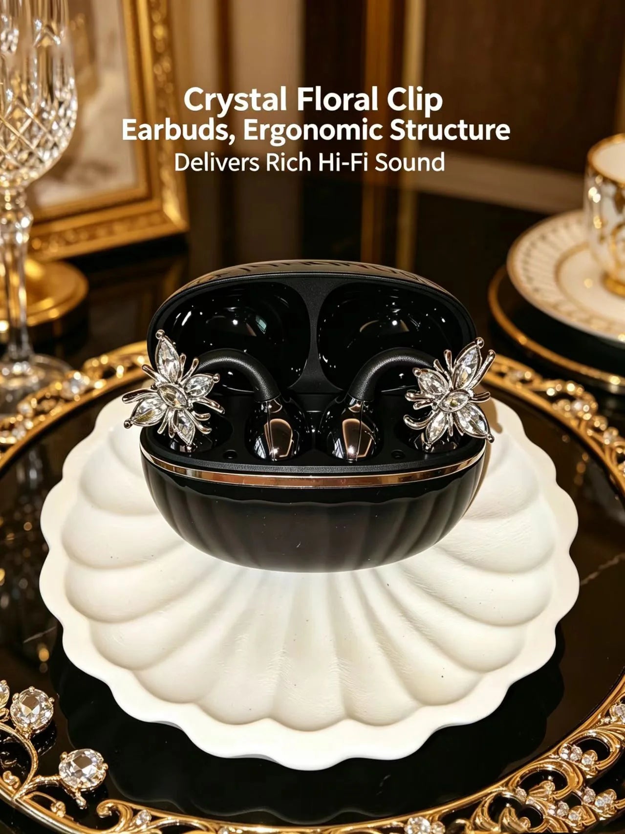 Universal Open Hook Bluetooth Headphones HD Noise Reduction Call Wireless Earphones , Come with Extra Crystal Diamond Butterfly