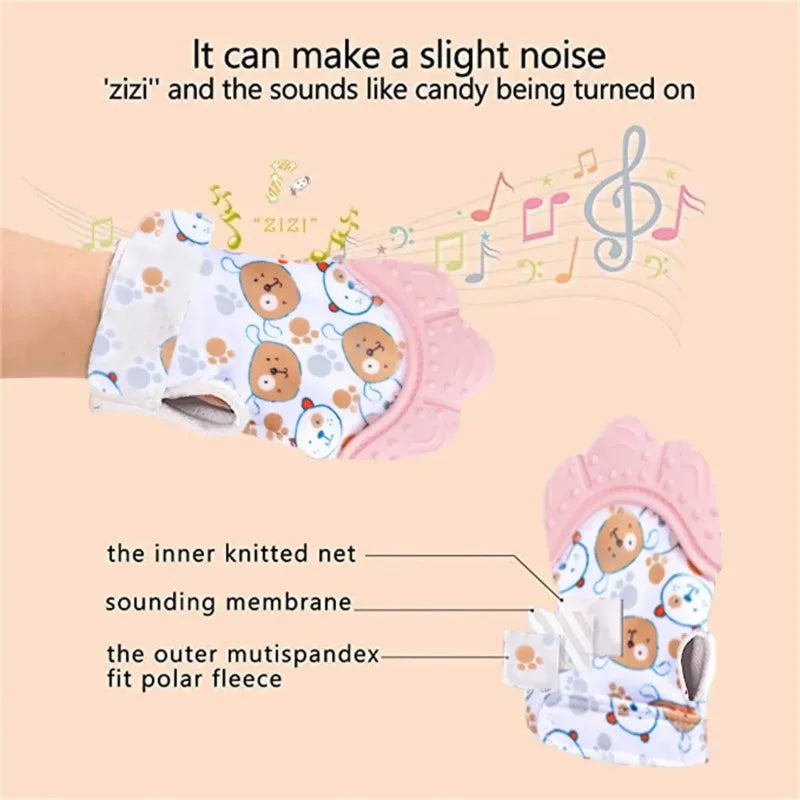 Cartoon Printed Baby Teether Mittens Chewing Gloves For Children & Babies Teethers Anti Eating Hand Teething Toys Baby Stuff