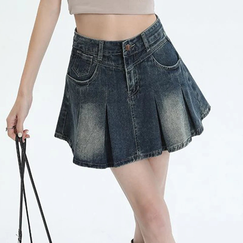 Summer Women Retro Chic High Waist Skirts Lady Designer Wrap Hip Thin Mini Jeans Skirts Girls Fashion Solid Denim Dress