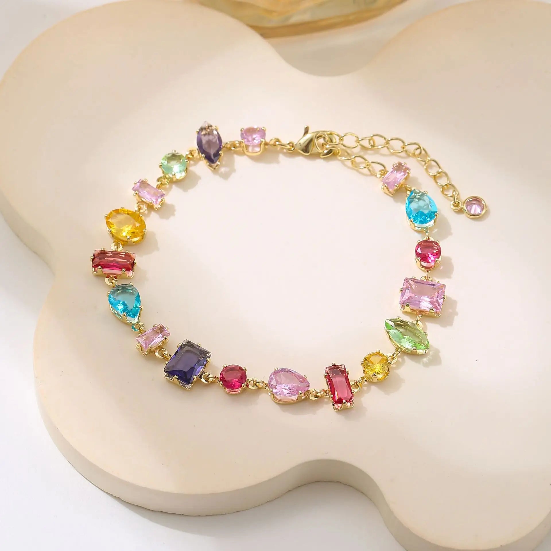 New Colorful Crystal Necklace Bracelet Chain For Women'S Elegant Clavicle Chain Irregular Zircon Necklace Jewelry Sets Gifts