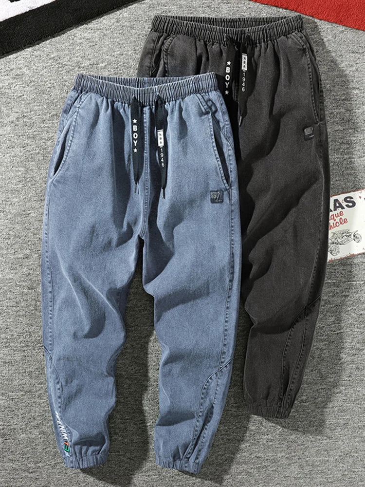 Big Size Men'S Jogger Jeans 6Xl 7Xl 8Xl Streetwear Black Blue Casual Denim Cargo Pants Stretch Cotton Taper Jeans Baggy Trousers