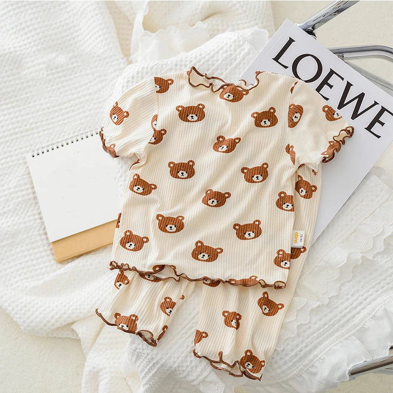 Baby Girl Floral Short Sleeve Pajama Set - Summer Two-Piece Outfit