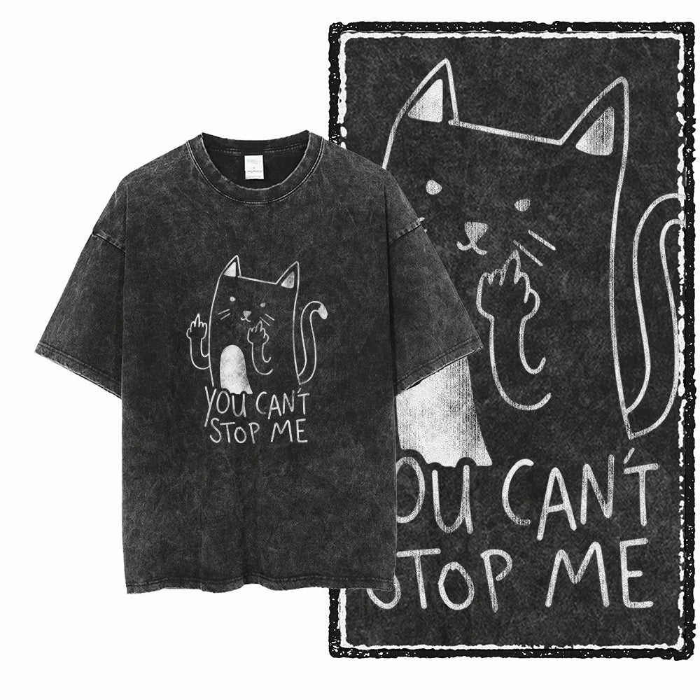 Coolmind Db Cat Printed Acid Washed Cotton T Shirt Unisex Exclusive Graphic Streetwear Tee For Men Big Size
