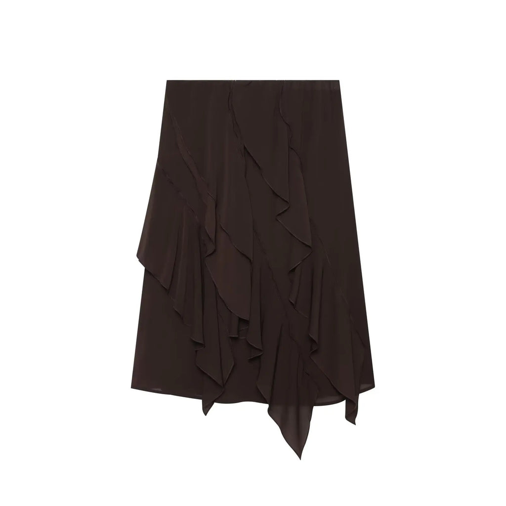 Women's Skirts Summer 2026 New Brown Ruffled Elastic Waist Skirts Women's Fashion Elegant Office Youth Summer Skirts Street