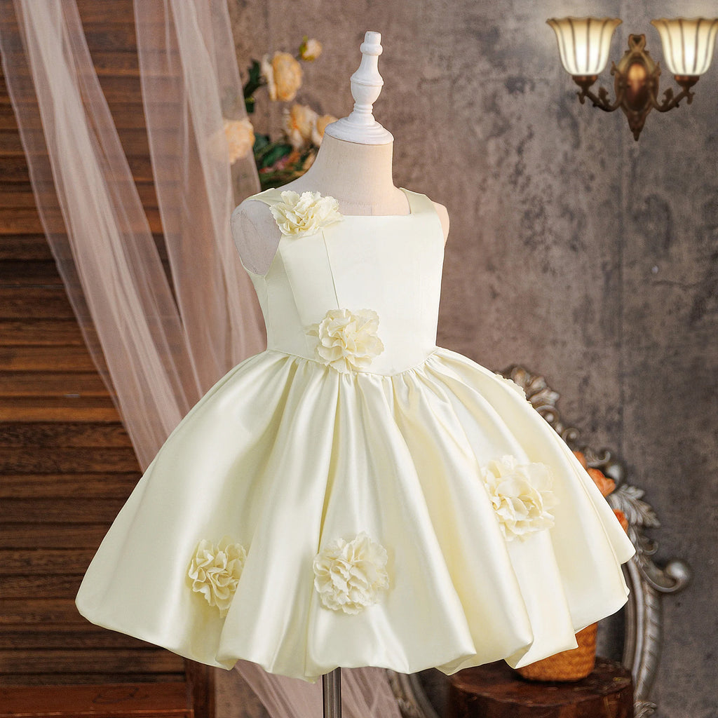 Summer Flower Bridesmaids Girls Dress Elegant Birthday Party Princess Prom Dresses Girl Gala Bow Baptism Wedding Evening Costume