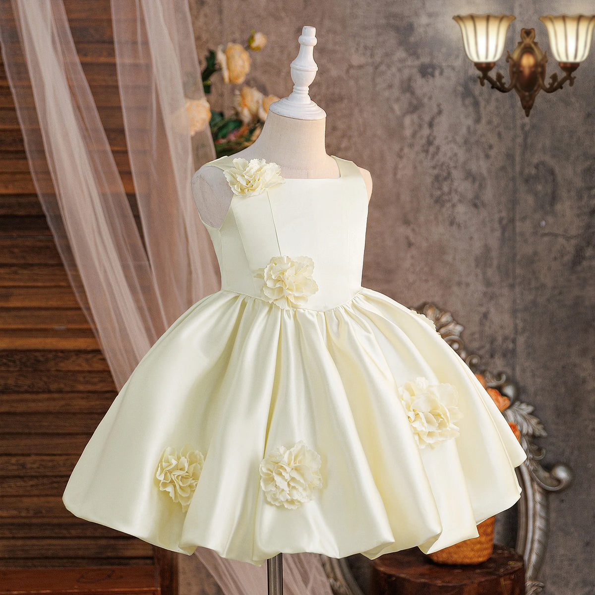 Summer Flower Bridesmaids Girls Dress Elegant Birthday Party Princess Prom Dresses Girl Gala Bow Baptism Wedding Evening Costume