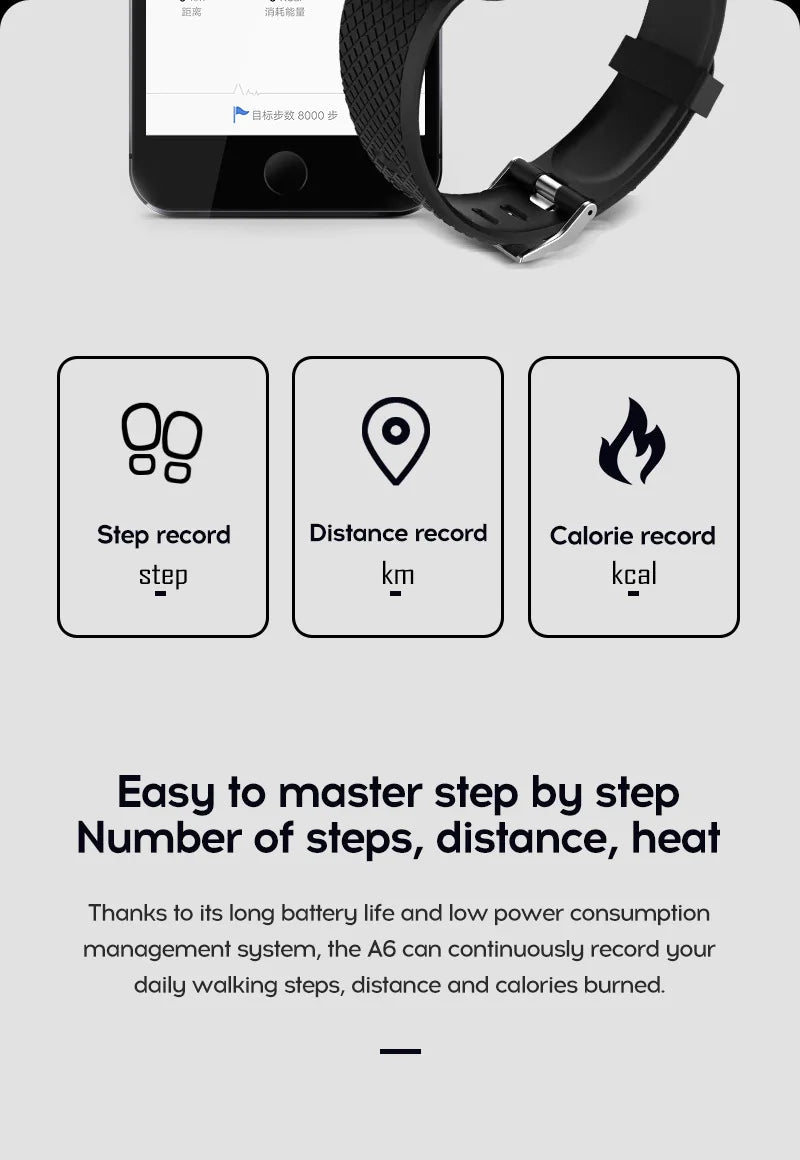 116plus Smart Watch Hombres y Mujeres Pantalla Táctil Completa Reloj Deportivo de Fitness Hombre IP67 Impermeable Bluetooth para Ios Android Smartwatch