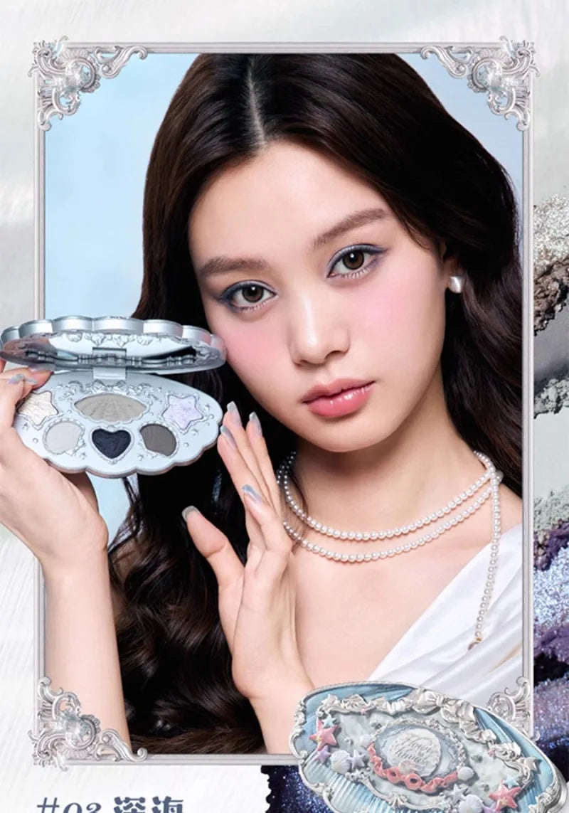Flowerknows 6 Color Eye Shadow Palette Shell's Jewel Matte Pearl Metallic Glitter Eyeshadow Makeup Long-Wearing for Eyes