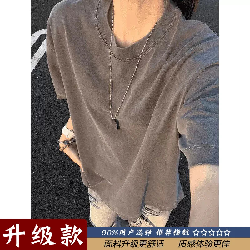 Men's Vintage Washed Blue T-Shirt Short Sleeve Oversized Casual