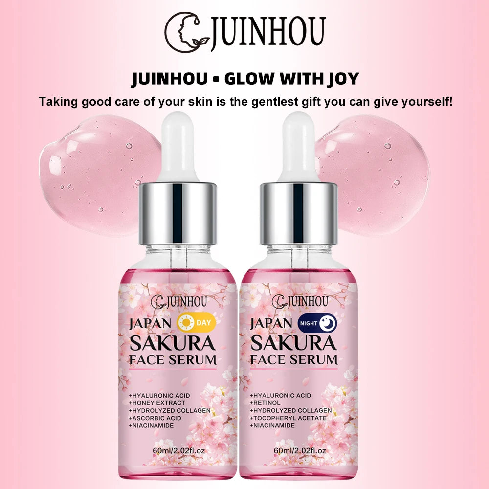 JUINHOU 2PCS Sakura Niacinamide Retinol Day&Night Surem Hydrating Moisturizing for Sensitive Skin Anti-Dryness Skin Gentle Formu