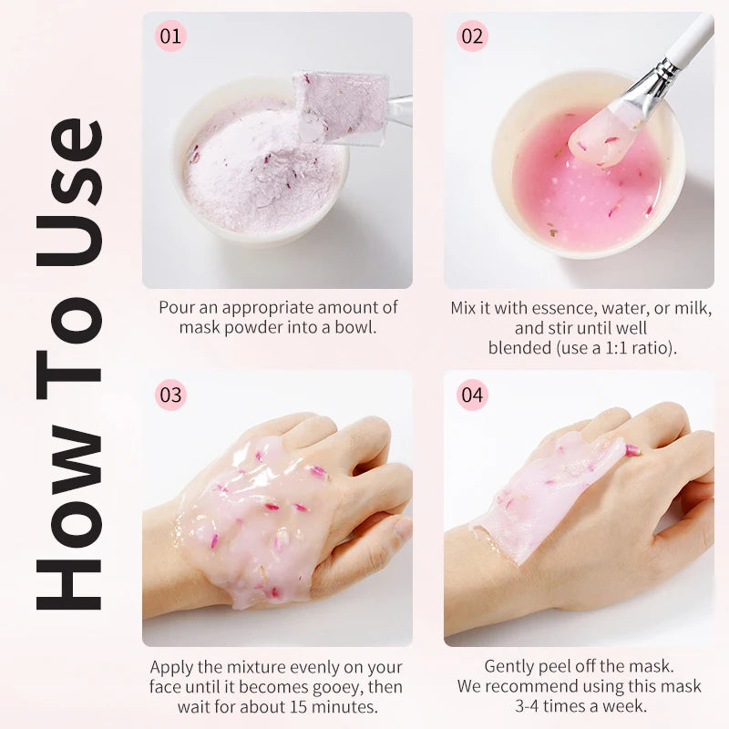 Rose/Hyaluronic Acid/Collagen Jelly Face Mask Powder-Moisturizing, Improving and Hydrating Facial Skin Care-Natural Gel Peel Off