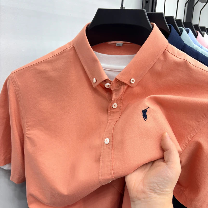 100% pure cotton short sleeve shirt summer new breathable men's T-shirt designer brand Paul Pony embroidery business casual top