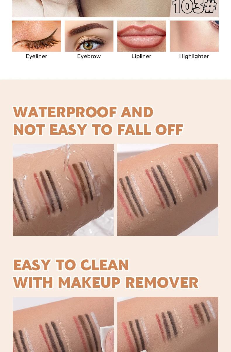 Beauty GlazedMulti-Function Beauty Glazed 4-in-1 Makeup Pen Waterproof Cosmetic Pencil for Eyeliner Brow Lip Highlighter