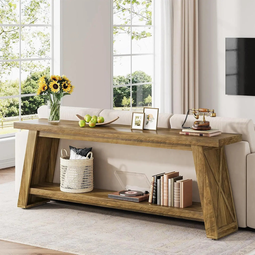 70.87" Extra Long Narrow Sofa Table 2-Tier Entryway Table for Living Room Hallway Entrance Foyer Rustic Brown, Customized