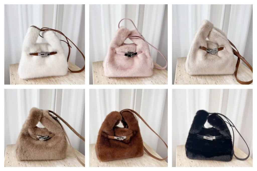 Fashionable Women's Bags Trend 2025 Faux Fur Shoulder Bags Plush Faux Mink Luxury Handbags Chic Crossbody Bag Solid Color Purses
