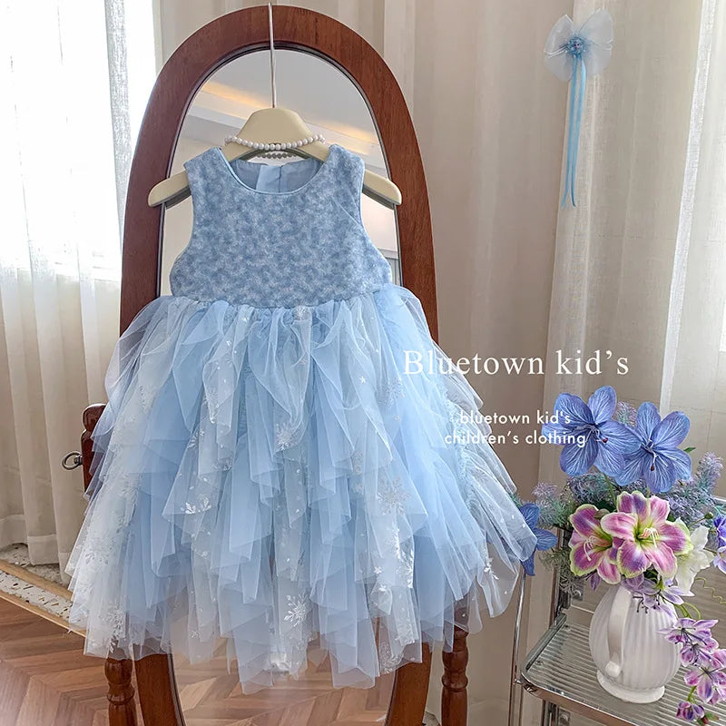 Princess dress, girls' summer 2026 new children's sequin baby's beautiful birthday solid color fluffy dress