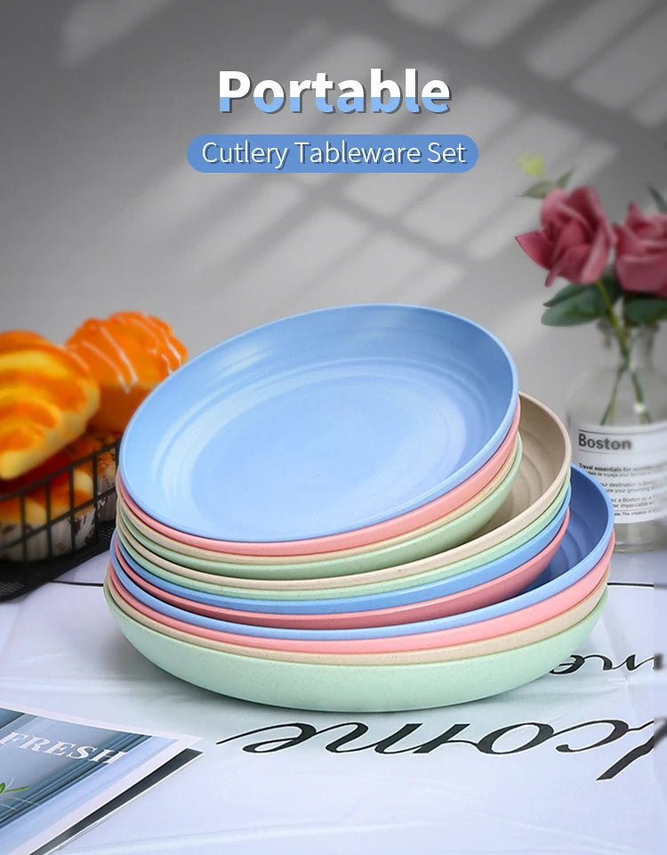 4Pcs Dinner Plate Set Wheat Straw Eco Friendly BPA Free Biodegradable Picnic Fruit Snack Plate Bone Dishes Kitchen Accessories