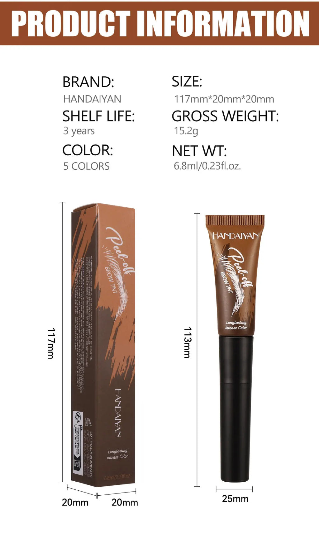 Eyebrow Tattoo Tint Semi Permanent Brow Tint Long-lasting Waterproof Natural Brown Liquid Eye Enhancers Brow Tattoo with Brush