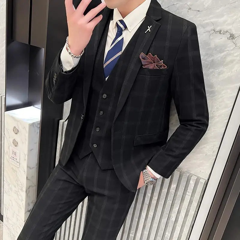 Men's Slim Fit Three Piece Suit Set by Banquet Blaze All In One Formal Wedding Banquet Wear for Stylish Men