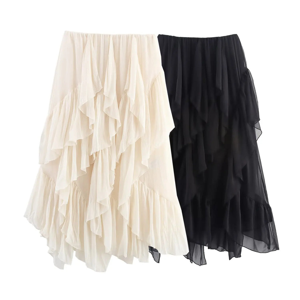 Irregular Ruffles Cake Skirt Pleated Cake Womens Skirt High Waist Faldas Mujer Japan Style Eleganr Skirts Spring Summer 2025