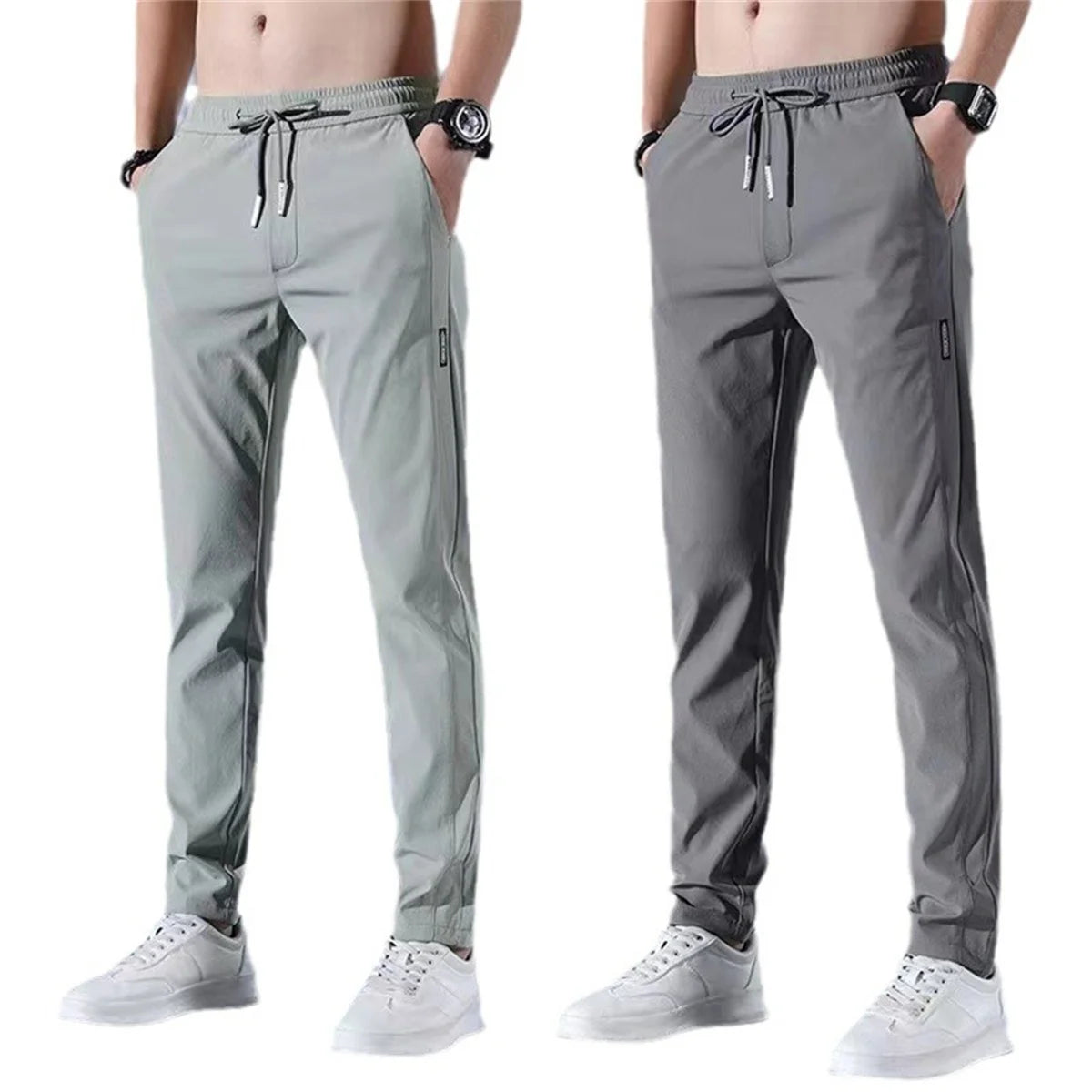 Ice Silk Men's Pants 2024 Summer New Black Gray Thin Business Casual Pants Outdoor Elastic Breathable Straight Leg Sweatpants
