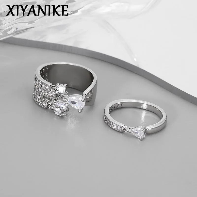 Xiyanike Niche Waterdrop Zircon Cuff Finger Rings For Women'S Girl Fashion New Jewelry Friend Wedding Anillos Mujer