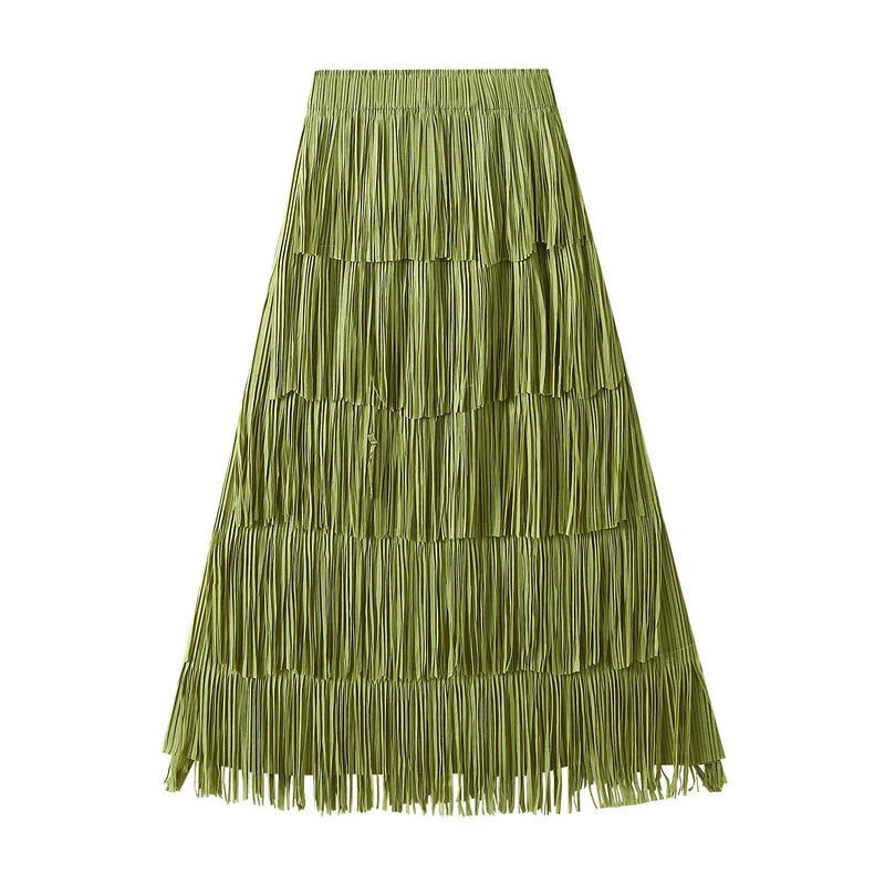 Luxury Multi Solid Colors Pleated Skirt for Women's Large Hem Folds A-line Skirts Female 2025 Loose Fashion Skirts Casual 0666
